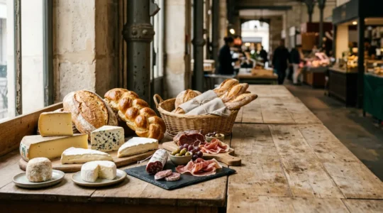 Fromages artisanaux variés sur un plateau en bois avec une lumière naturelle douce