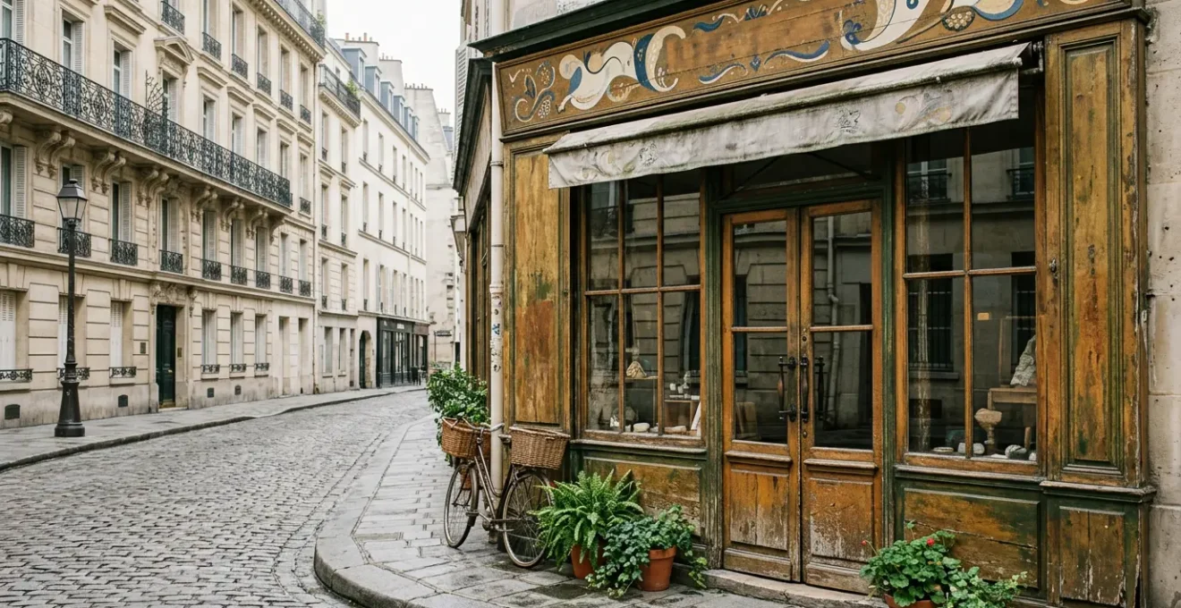 Devanture authentique d'une boutique artisanale parisienne avec architecture ancienne