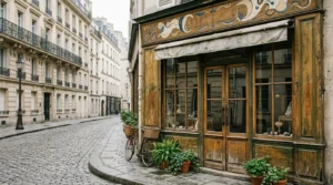 Devanture authentique d'une boutique artisanale parisienne avec architecture ancienne