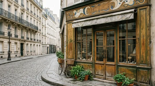 Devanture authentique d'une boutique artisanale parisienne avec architecture ancienne
