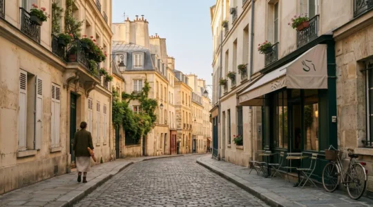 Scène parisienne authentique capturant l'atmosphère d'un quartier caché loin des foules touristiques