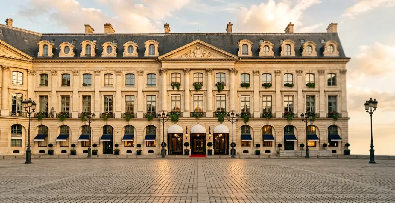 Vue élégante d'un palace parisien de luxe incarnant l'art de vivre à la française