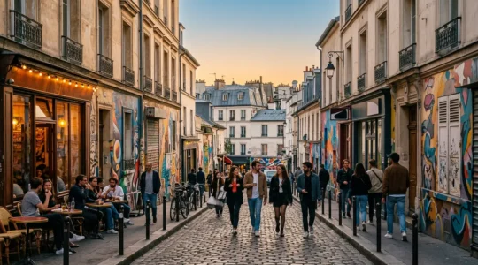 Perspective urbaine du quartier de Belleville à Paris avec ses ruelles animées et son énergie créative contemporaine