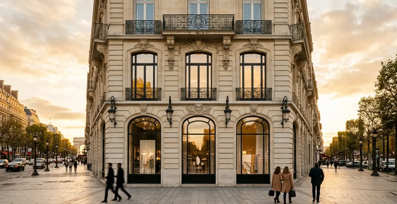 Façade élégante d'une maison de luxe sur l'avenue des Champs-Élysées à Paris