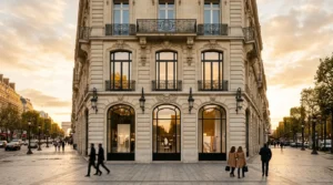 Façade élégante d'une maison de luxe sur l'avenue des Champs-Élysées à Paris