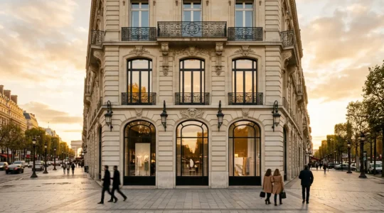 Façade élégante d'une maison de luxe sur l'avenue des Champs-Élysées à Paris