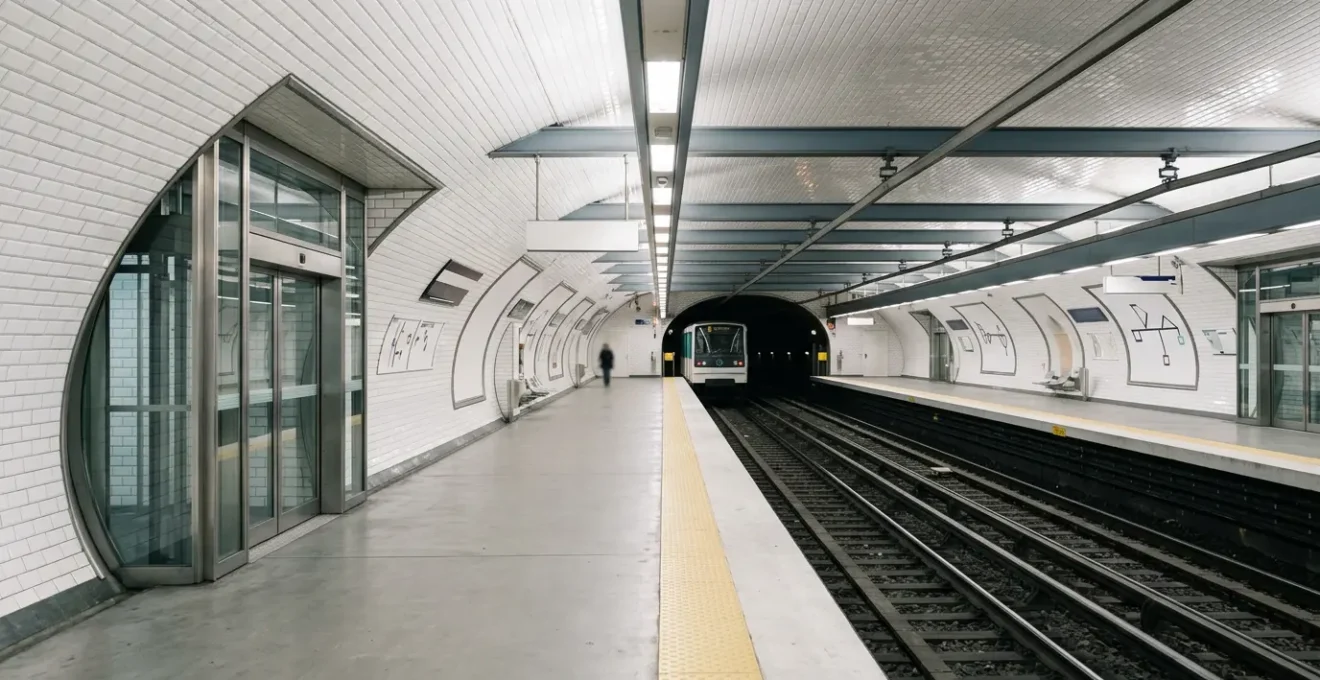 Vue atmosphérique du réseau de transports parisiens illustrant la complexité et l'efficacité du système métro, RER et bus dans la capitale française